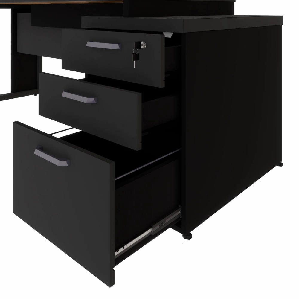 Mesa Escritório Extensível 170cm a 192cm 3 Gav. Pé Metal F5 Cor:Preto