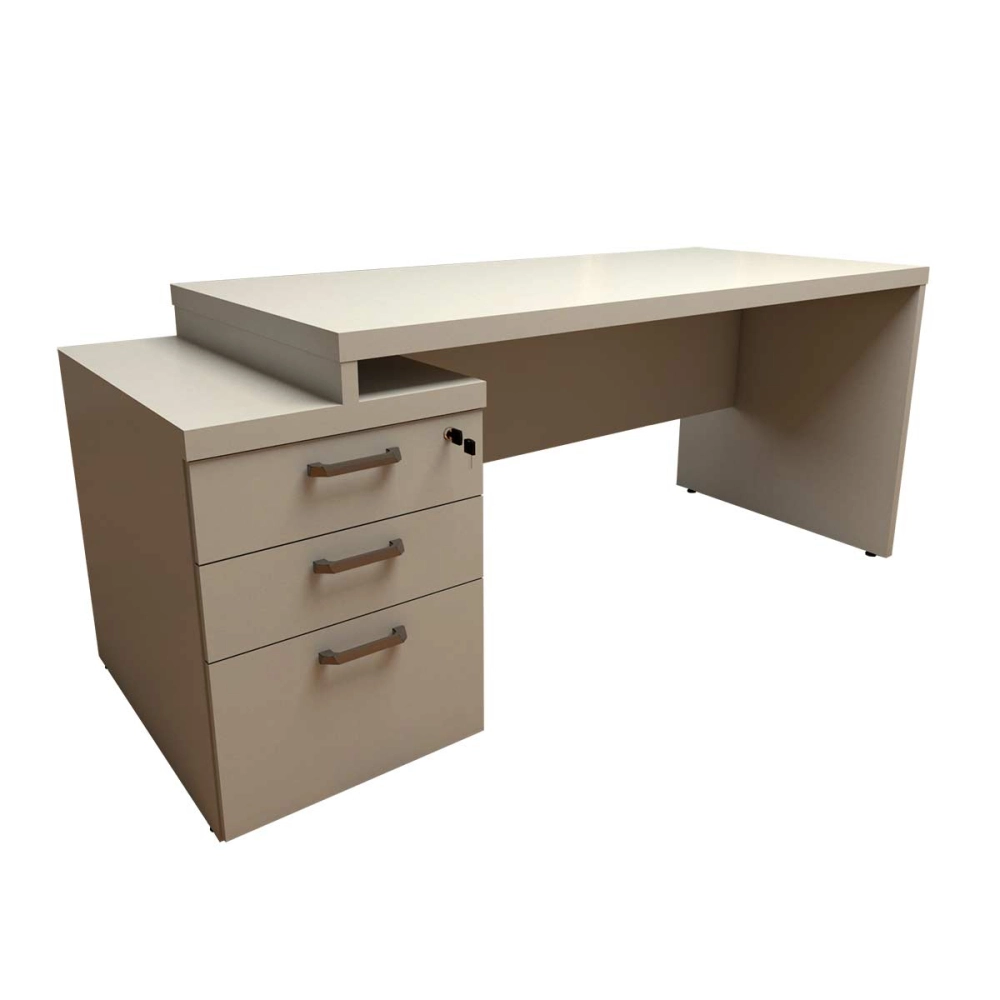Mesa Escritório Extensível 170cm a 192cm 3 Gav. Pé Painel F5 Cor:Cinza