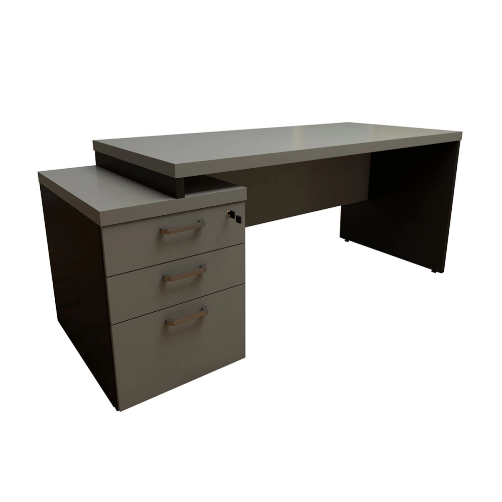 Mesa Escritório Extensível 170cm a 192cm 3 Gav. Pé Painel F5 Cor:Cinza Sagrado com Preto