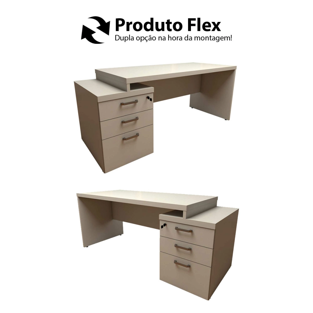 Mesa Escritório Extensível 170cm a 192cm 3 Gav. Pé Painel F5 Cor:Cinza
