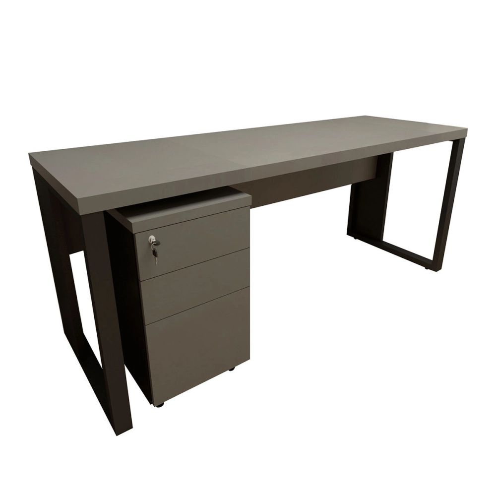 Mesa Escrivaninha Industrial 1,90m com Gaveteiro e Pés Metal Cor:Cinza Sagrado com Preto