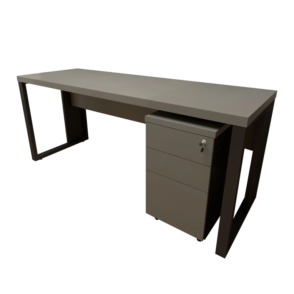 Mesa Escrivaninha Industrial 170cm com Gaveteiro e Pés Metal Cor:Cinza Sagrado com Preto