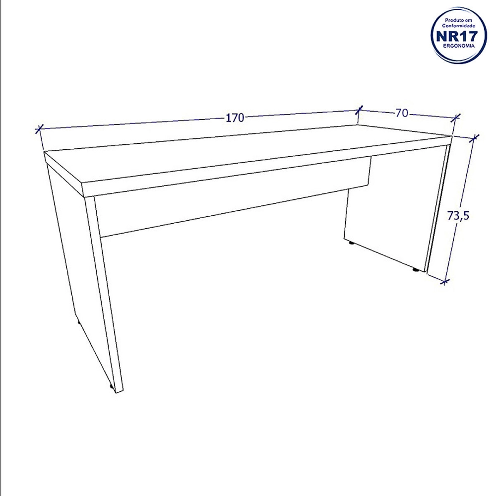 Mesa Escrivaninha para Estudos Tampo 40mm 1,70m Alto Padrão Cor:Cinza Sagrado com Preto
