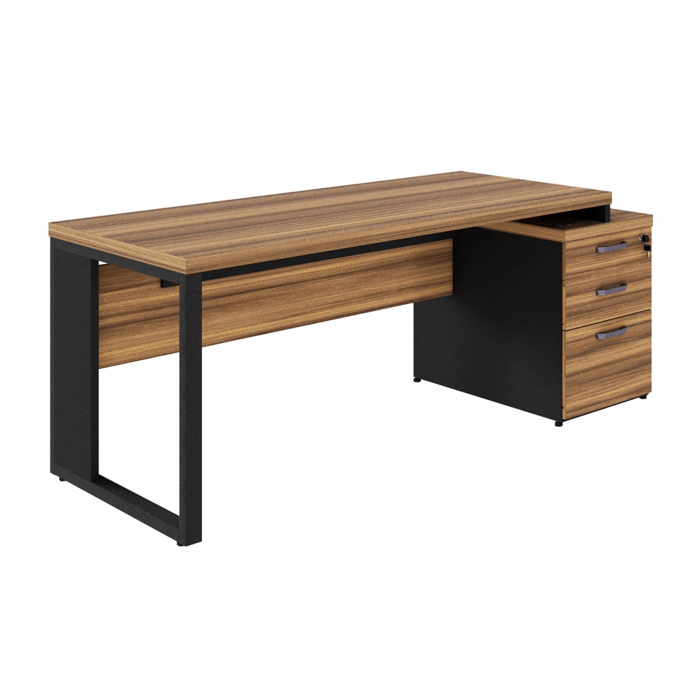 Mesa Extensível 1,70m a 1,92m c/ Gaveteiro Pé Metal NG Pr F5 Cor:Nogal com Preto
