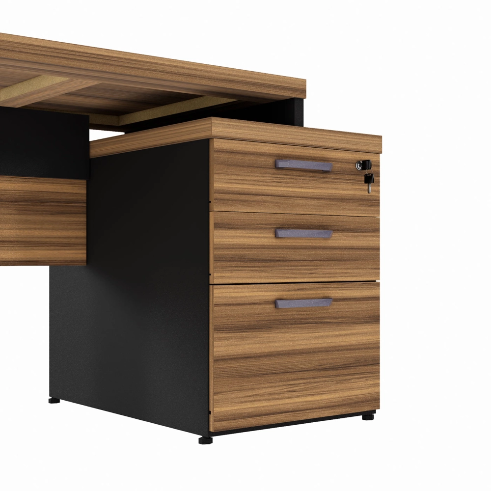 Mesa Extensível 1,70m a 1,92m c/ Gaveteiro Pé Metal NG Pr F5 Cor:Nogal com Preto