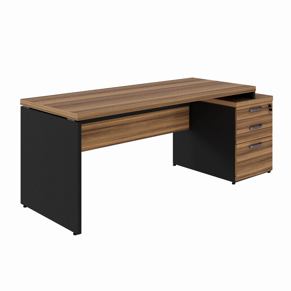 Mesa Extensível 1,70m a 1,92m c/ Gaveteiro Pé Painel NGP F5 Cor:Nogal com Preto
