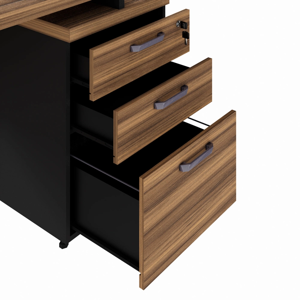 Mesa Extensível 1,70m a 1,92m c/ Gaveteiro Pé Painel NGP F5 Cor:Nogal com Preto