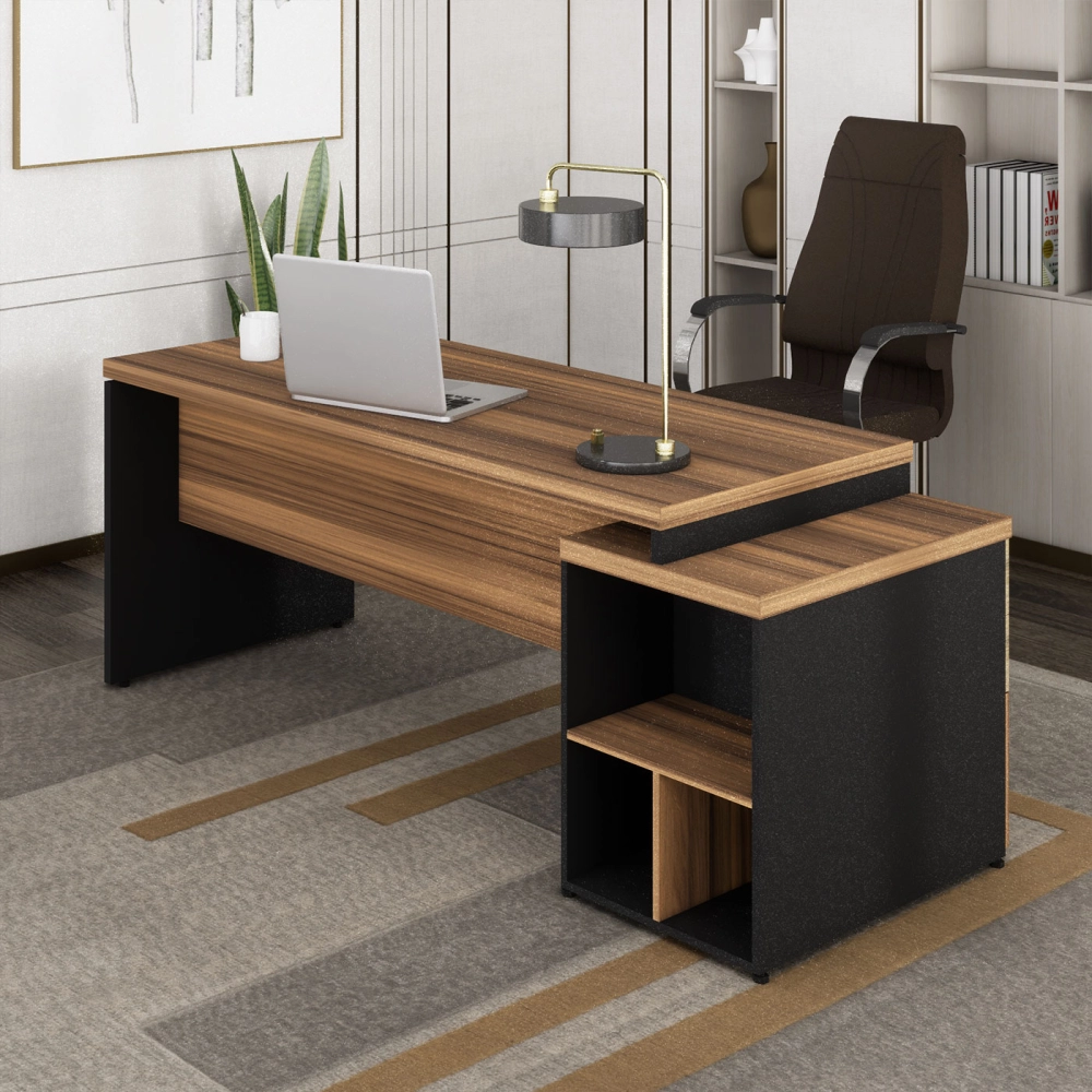 Mesa Extensível 1,70m a 1,92m c/ Gaveteiro Pé Painel NGP F5 Cor:Nogal com Preto