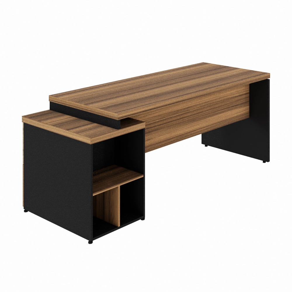Mesa Extensível 1,70m a 1,92m c/ Gaveteiro Pé Painel NGP F5 Cor:Nogal com Preto
