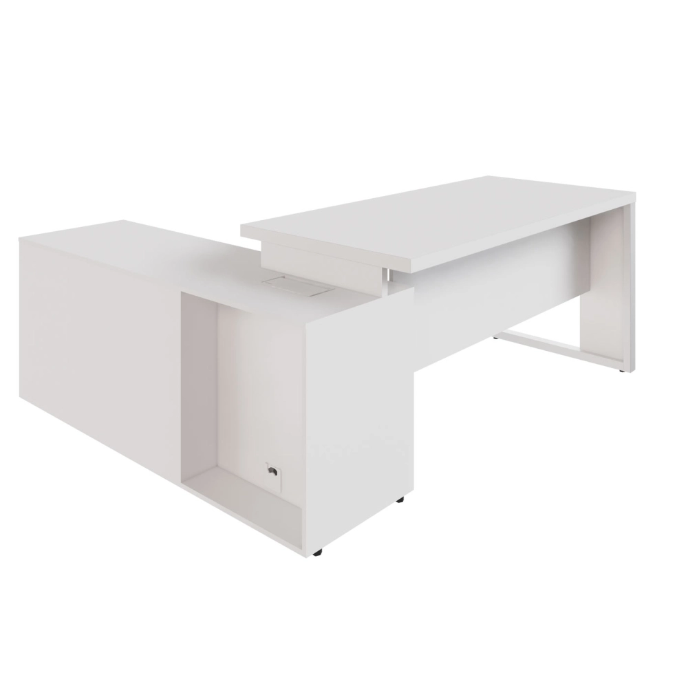 Mesa Industrial 1,50m c/ Armário e Cx de Tomadas Pé Metal F5 Cor:Branco