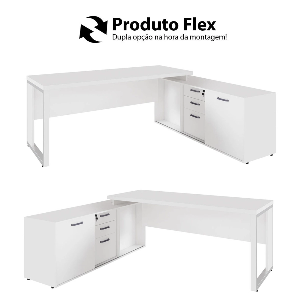 Mesa Industrial 1,50m c/ Armário e Cx de Tomadas Pé Metal F5 Cor:Branco