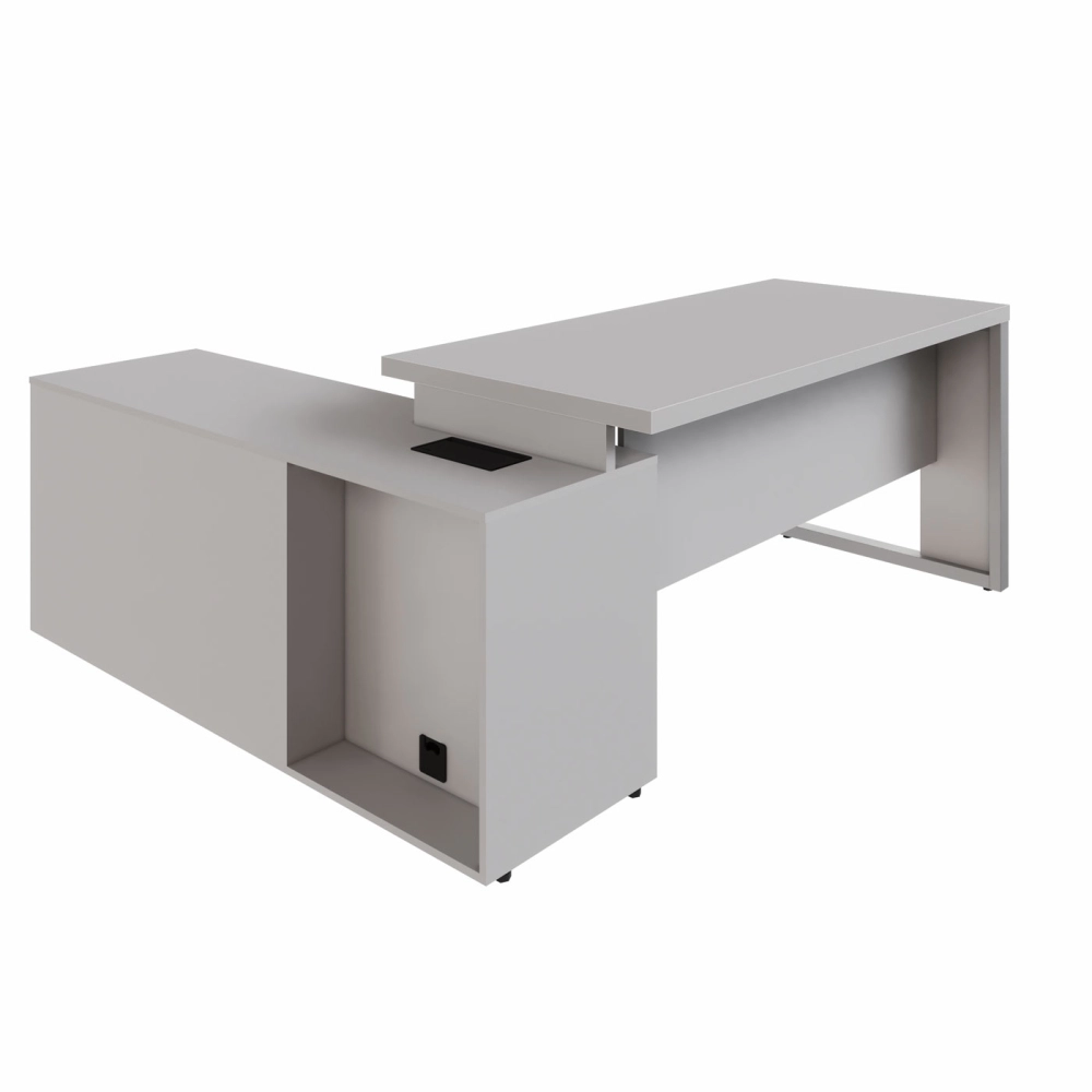 Mesa Industrial 1,50m c/ Armário e Cx de Tomadas Pé Metal F5 Cor:Cinza