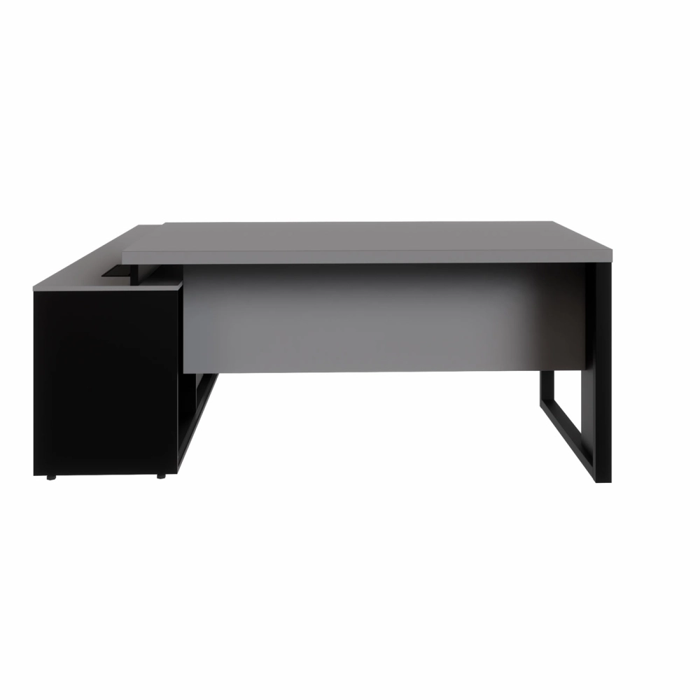 Mesa Industrial 1,50m c/ Armário e Cx de Tomadas Pé Metal F5 Cor:Cinza Sagrado com Preto