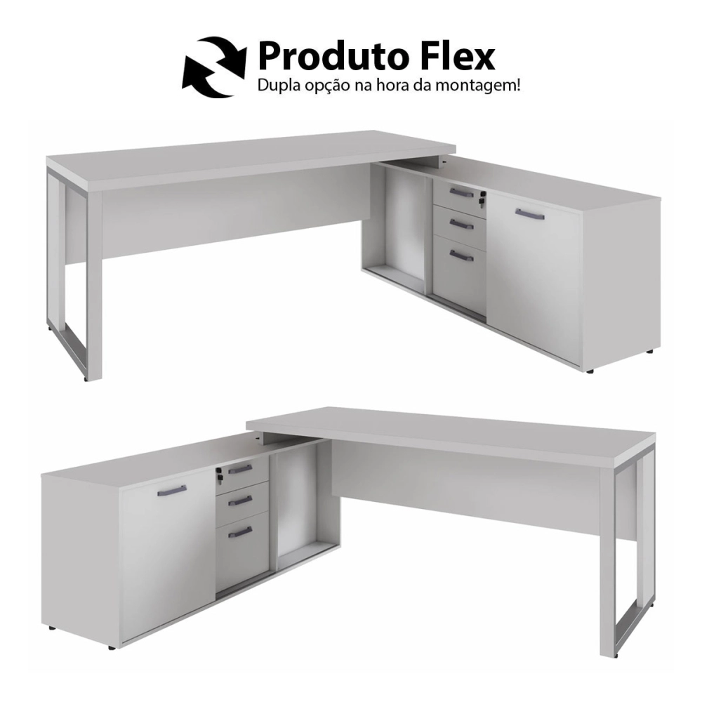 Mesa Industrial 1,50m c/ Armário e Cx de Tomadas Pé Metal F5 Cor:Cinza