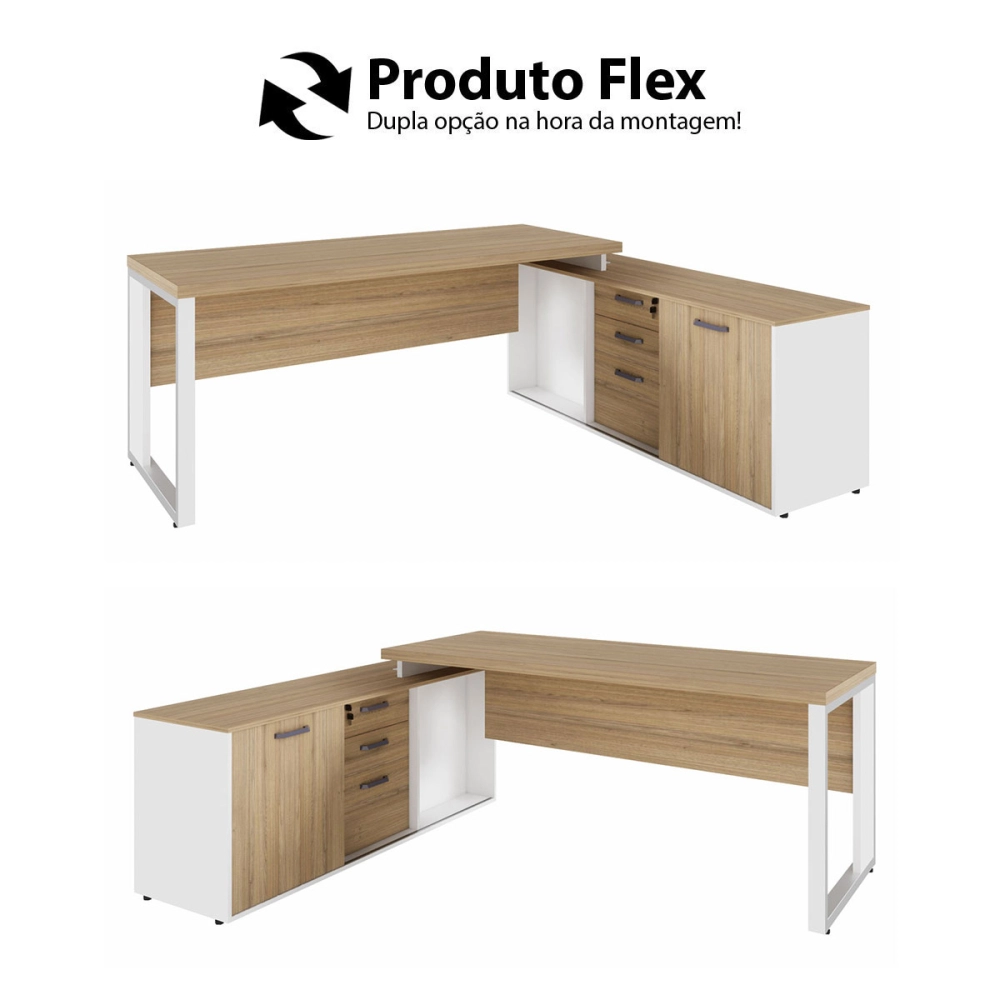 Mesa Industrial 1,50m c/ Armário e Cx de Tomadas Pé Metal F5 Cor:Macadâmia com Branco