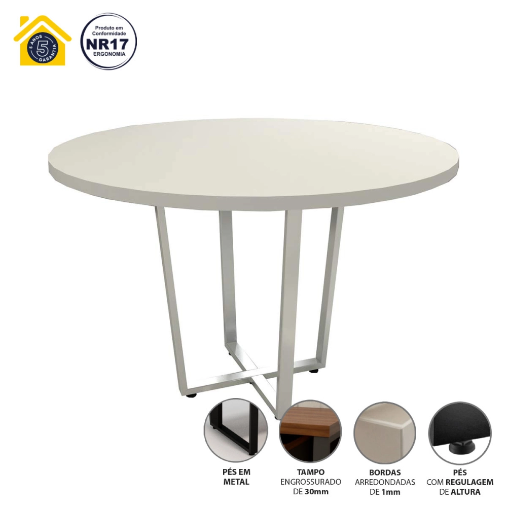 Mesa Redonda de Reunião 1,10m + 2 Estantes Metal Cinza F5 Cor:Cinza