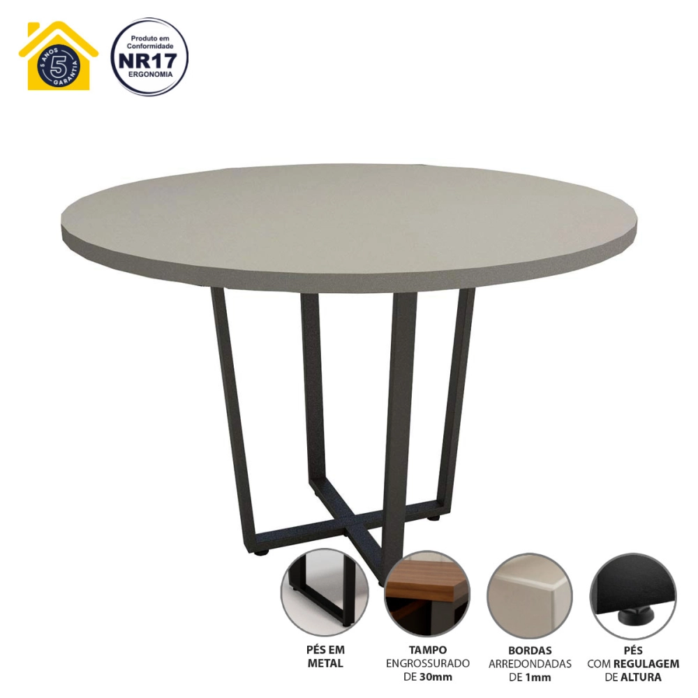 Mesa Redonda de Reunião 1,10m + 2 Estantes Metal CS Pre F5 Cor:Cinza Sagrado com Preto