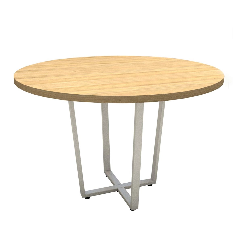Mesa Redonda de Reunião  1,10m + 2 Estantes Metal Mac Br F5 Cor:Macadâmia com Branco