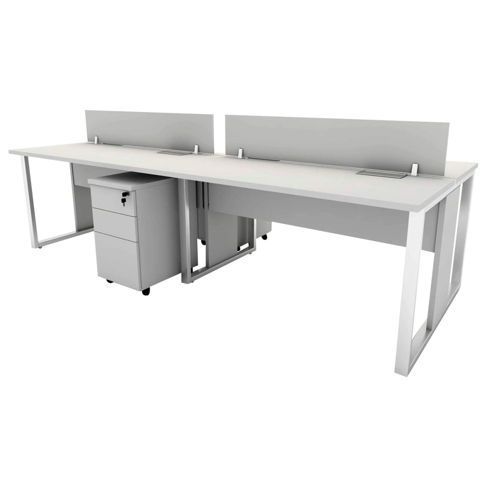 Plataforma 2 Gav. e Divisória 4 Pessoas 2,70m CZ Pés Metal Cor:Cinza