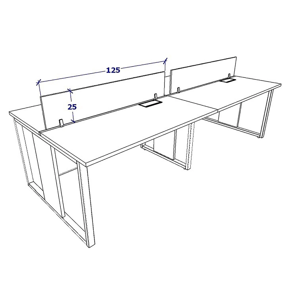 Plataforma 2 Gav. e Divisória 4 Pessoas 2,70m CZ Pés Metal Cor:Cinza