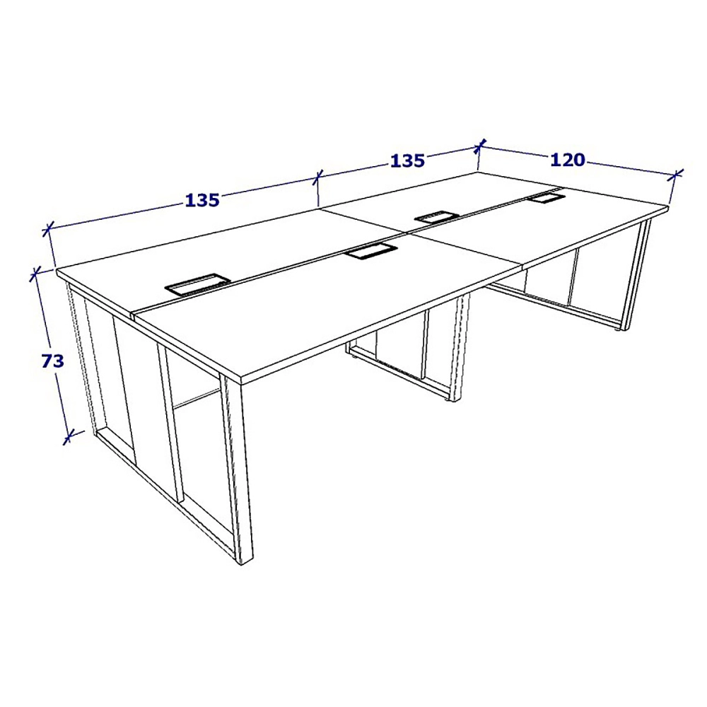 Plataforma 2 Gav. e Divisória 4 Pessoas 2,70m CZ Pés Metal Cor:Cinza