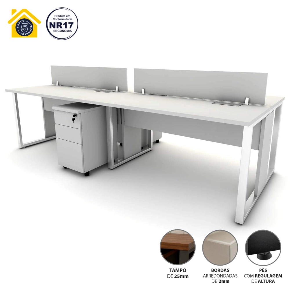 Plataforma 2 Gav. e Divisória 4 Pessoas 2,70m CZ Pés Metal Cor:Cinza