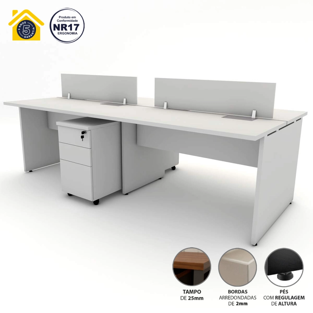 Plataforma c/ 2 Gav. e Divisória p/ 4 Pessoas 2,40m Cinza F5 Cor:Cinza