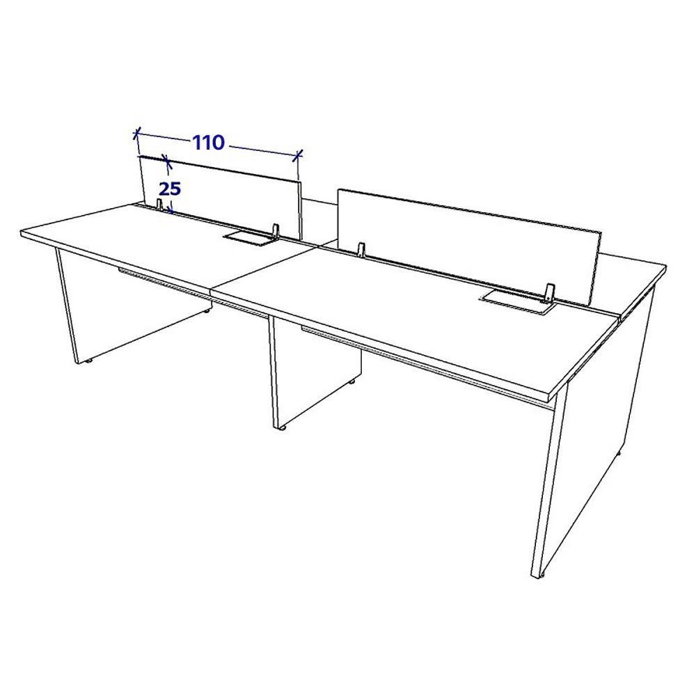 Plataforma c/ 2 Gav. e Divisória p/ 4 Pessoas 2,40m Cinza F5 Cor:Cinza