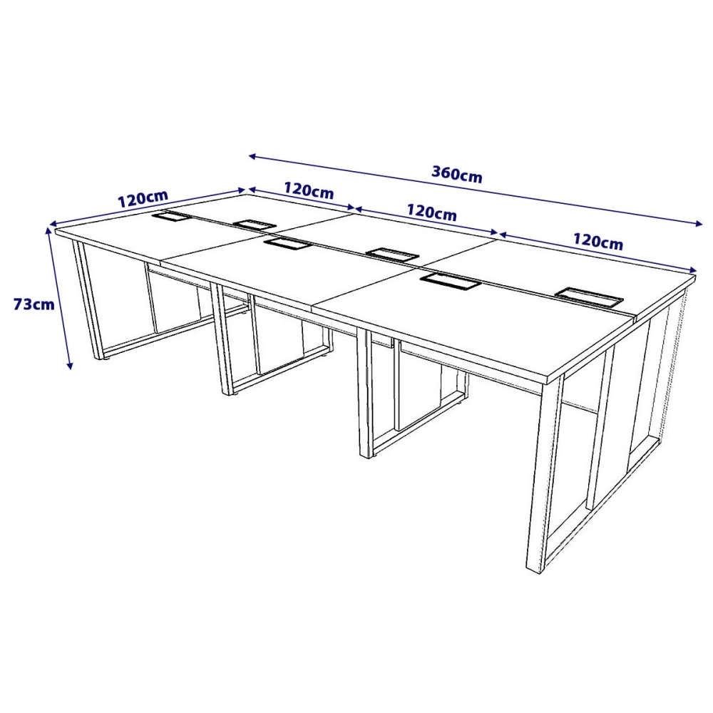 Plataforma de Trabalho 4 Lugares 2,40m  Pé Metal Nogal Pr F5 Cor:Nogal com Preto