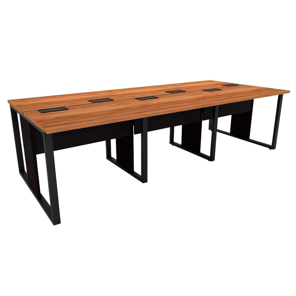 Plataforma de Trabalho 4 Lugares 2,40m  Pé Metal Nogal Pr F5 Cor:Nogal com Preto