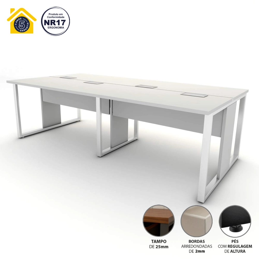Plataforma de Trabalho 4 lugares Cinza 2,40m Pés Metal F5 Cor:Cinza