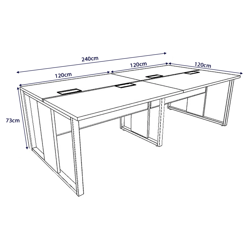 Plataforma de Trabalho 4 lugares CS Pre 2,40m Pés Metal F5 Cor:Cinza Sagrado com Preto