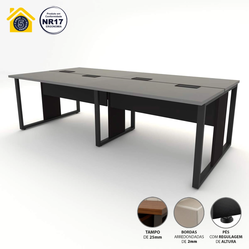 Plataforma de Trabalho 4 lugares CS Pre 2,40m Pés Metal F5 Cor:Cinza Sagrado com Preto