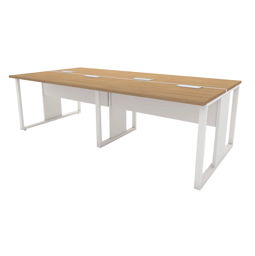 Plataforma de Trabalho 4 lugares Mac Br 2,40m Pés Metal F5 Cor:Macadamia com Branco