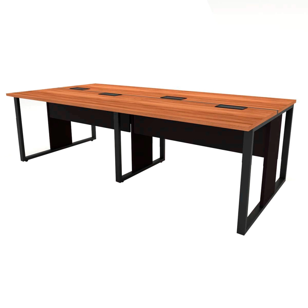 Plataforma de Trabalho 4 lugares Nog Pre 2,40m Pés Metal F5 Cor:Nogal com Preto